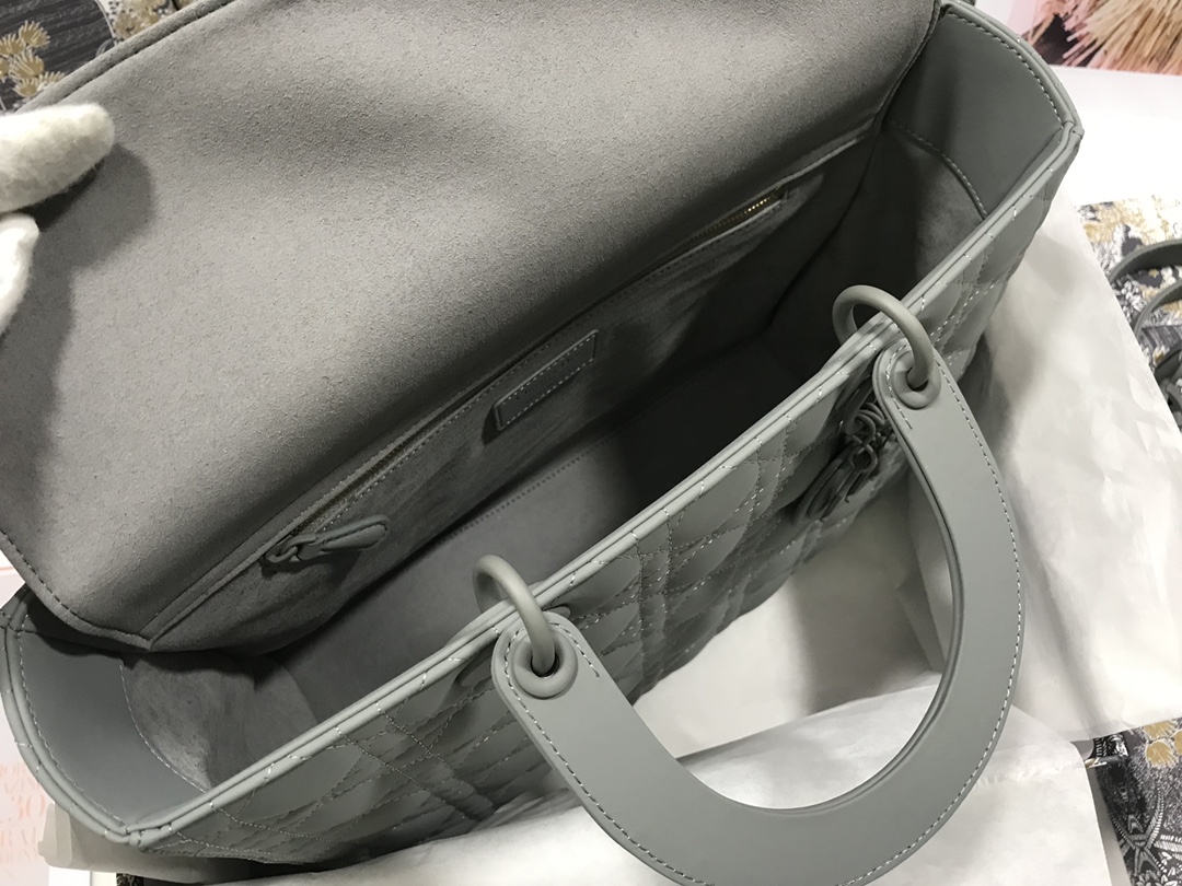 Large Lady Dior Bag Gray Ultramatte Cannage Calfskin